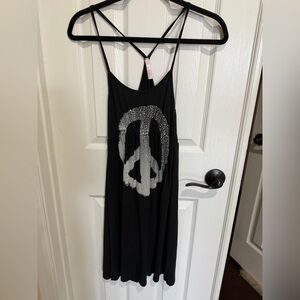 Black Rhinestoned Mini Dress with Peace Sign Small
